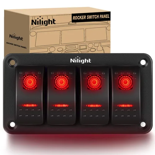 Vista 42 de Nilight Panel de interruptor basculante de 3 bandas con luz LED naranja de 5 pines de encendido y apagado precableado, panel de interruptor