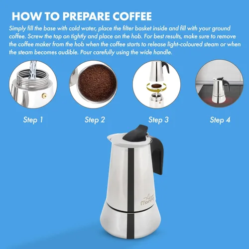 Vista 4 de Any Morning Cafetera espresso para estufa, cafetera cubana, cafetera de acero inoxidable con parte superior de la estufa y cafetera moka, cafetera