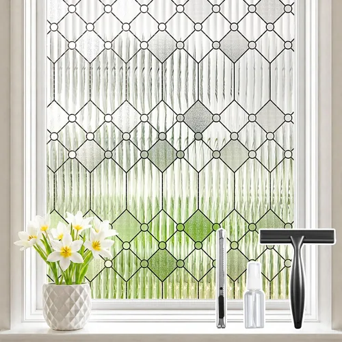 Reeded Glass Privacy Window Film Static Cling for Home Clear