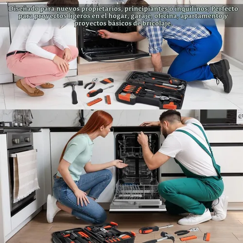 Vista 5 de MARTCOLOR - Juego de herramientas para el hogar, kit de mano naranja con estuche de almacenamiento, 58 piezas All Purpose Hand Tool Kit, General