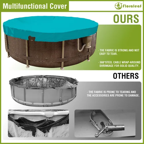 Vista 7 de Cubierta de piscina de 9 pies para piscina redonda de 6 pies, impermeable, a prueba de polvo, resistente y fuerte, doble costura, cubierta