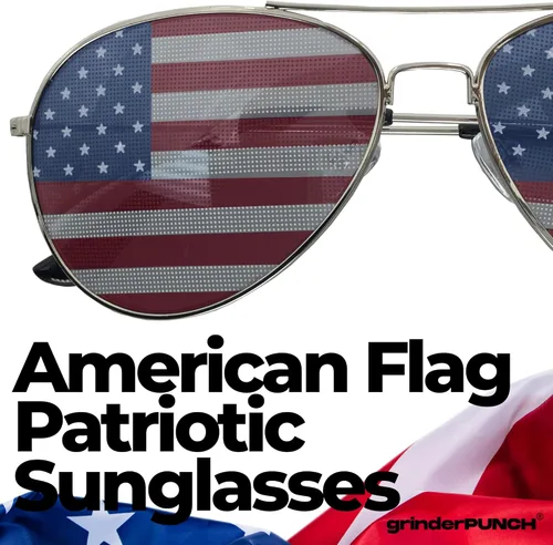 Vista 2 de grinderPUNCH Paquete de 3 gafas de sol de aviador con bandera estadounidense, colores surtidos, rojo, blanco, azul