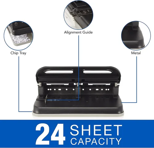 Vista 2 de Swingline Perforadora de 2 a 7 agujeros, semiajustable, perforadora de agujeros resistente, fácil al tacto, capacidad de perforación de 24 hojas