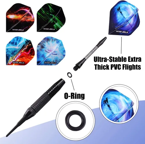 Vista 3 de WIN.MAX Darts Plastic Tip - Soft Tip Darts Set - 12 Pcs 18 Gram with 100 Extra Dart Tips 12 Flights Flight Protectors and Wrench for Electronic Dart