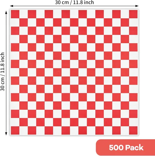 Vista 2 de ZORRITA 500 hojas de papel de delicatessen a cuadros rojos y blancos, 12 x 12 pulgadas, forros resistentes a la grasa para cestas de comida, papel