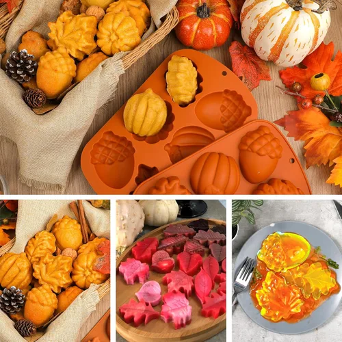 Vista 7 de Webake Moldes de silicona de otoño para tartas de cosecha, molde 3D de hoja de arce y bellota para golosinas de otoño, Halloween, Acción de Gracias