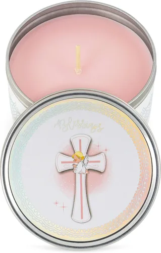 Vista 7 de Recuerdos de bautismo prémium para niñas, recuerdos únicos de bautizo con vela de cera de soja, recuerdos de primera comunión, juego de regalo
