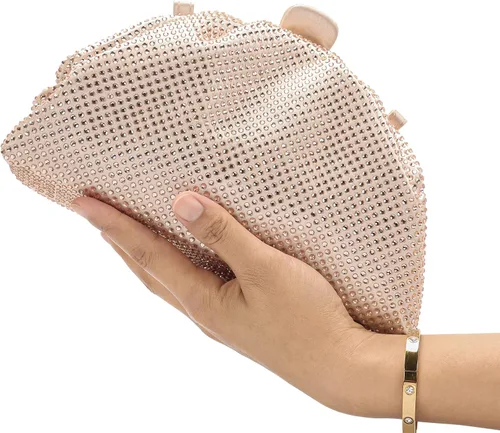 Vista 5 de Bolso de mano con marco de cristal con diamantes de imitación, bolso de embrague plisado para mujer