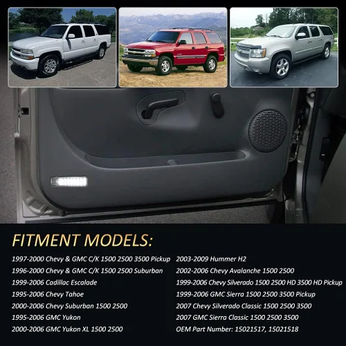 Vista 6 de D-Lumina Luces LED para puerta interior, panel de puerta, luz de advertencia de cortesía para Chevy Silverado GMC Sierra 1500 2500 3500 HD Suburban