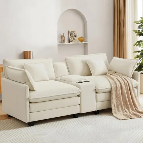 Vista 15 de KISLOT Sofá modular modular de gran tamaño de 74.4 pulgadas con 4 almohadas Sofá nube, cojines dobles, asientos profundos, sala de estar Arena