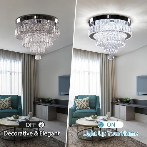 Vista 4 de Candelabro moderno de 11.8 pulgadas de cristal LED empotrado, lámparas de techo redondas para comedor, dormitorio, sala de estar, cocina