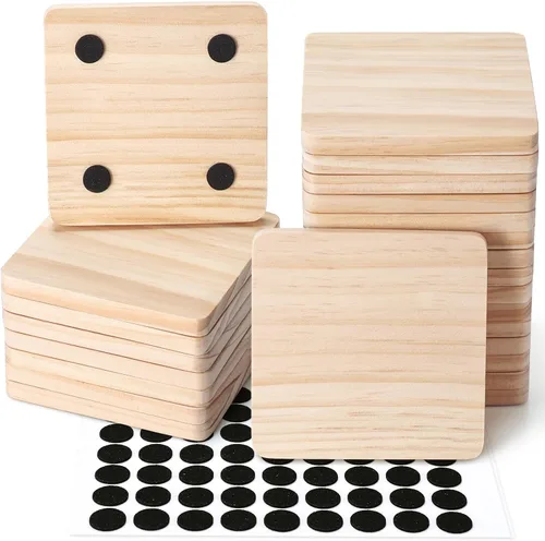 Vista 10 de GOH DODD - Juego de 24 posavasos de madera sin terminar, de 4.5 pulgadas, juego a granel con almohadillas para pies para manualidades, grabado