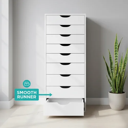 Vista 100 de Naomi Home Cómoda de 5 cajones para dormitorio, alta y elegante, con ruedas y estantes de almacenamiento, pequeña para guardarropa, para maquillaje