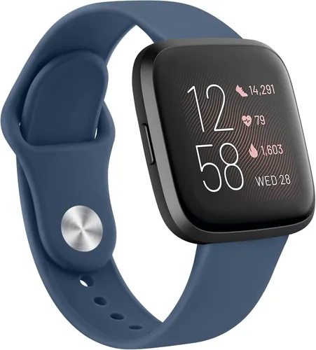 Vista 22 de AK Bandas de silicona compatibles con Fitbit Versa 2, correas clásicas suaves de repuesto para mujeres y hombres (azul gris)