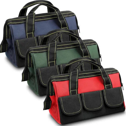 Vista 11 de Sanwuta Paquete de 3 bolsas de herramientas para hombres con parte inferior dura impermeable, bolsa de herramientas de alta resistencia de boca