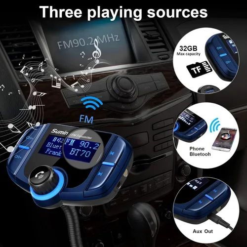Vista 5 de Transmisor FM Bluetooth mejorado, adaptador de radio inalámbrico manos libres kit de coche con pantalla de 1.7 pulgadas, QC3.0 y puertos USB duales