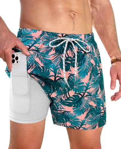 Vista 37 de Gleeease Traje de baño para hombre de 5 pulgadas con forro de compresión, bolsillos, cordón, secado rápido, elástico, divertido, playa, natación