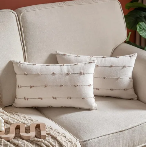 Vista 21 de Caflife Fundas de Almohada Decorativas Boho 18x18 pulgadas Beige y Negro, Juego de 2 Fundas de Almohada Decorativas Modernas Estilo Granja para Sofá