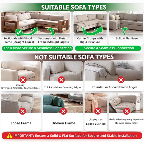 Vista 6 de LazyMe Soporte Conector Entrelazante Universal para Sofá Seccional con Herrajes - 2 Juegos, 4 Piezas