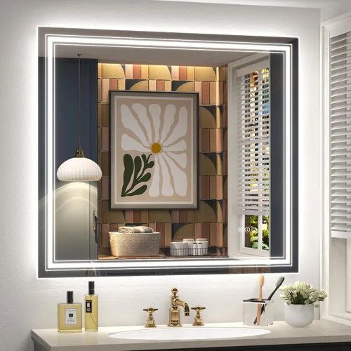 Vista 15 de Espejo de baño LED de 20x28 pulgadas, espejo de tocador con luces, espejo retroiluminado y con luz frontal para la pared, regulable, antivaho, a