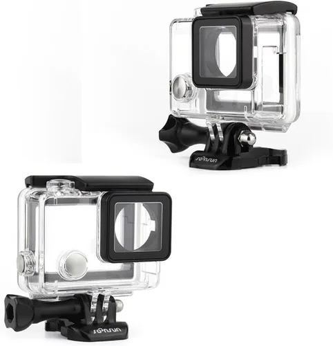 Vista 2 de SOONSUN Funda de esqueleto para GoPro Hero 4, Hero 3+, Hero 3 – Carcasa de marco abierto lateral con puerta trasera táctil, acceso a puertos