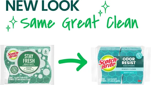 Vista 2 de Scotch-Brite Esponja exfoliante resistente al olor, esponjas de cocina aptas para lavavajillas para fregar seriamente, esponja multiusos para platos