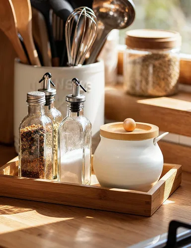 Vista 8 de AISBUGUR Azucarero con tapa y cuchara: tarro de azúcar de 13 oz con tapa de bambú, recipiente de azúcar de cerámica para barra de café - encimera