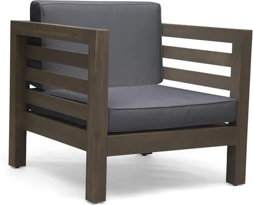 Vista 4 de GDFStudio e Sillas de madera de acacia para exteriores con cojines (juego de 2), acabado gris y gris oscuro