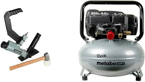 Vista 3 de Metabo HPT N5010AB - Engrapadora neumática para pisos de 2 pulgadas, calibre 15.5, 1/2 pulgada con grapadora Metabo HPT para pisos, calibre 18