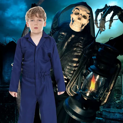 Vista 4 de Firecos Halloween Horror Killer Cosplay Jumpsuit Coveralls Costume Props Halloween Costume with Mask for Kids Boys