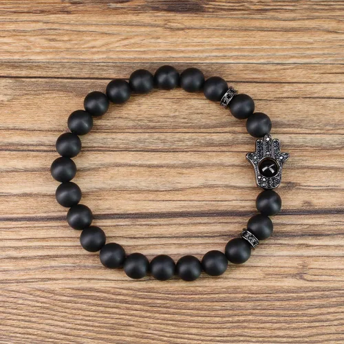 Vista 3 de COAI Hamsa - Pulsera de piedra de protección de mano para hombres y mujeres, Piedra