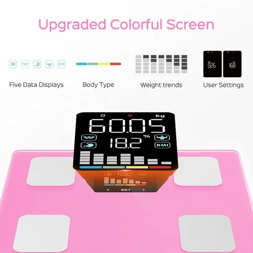 Vista 3 de FITDAYS - Báscula inteligente de grasa corporal, analizador de composición Bluetooth, 400 libras (rosa, 11 pulgadas/11.024 in)