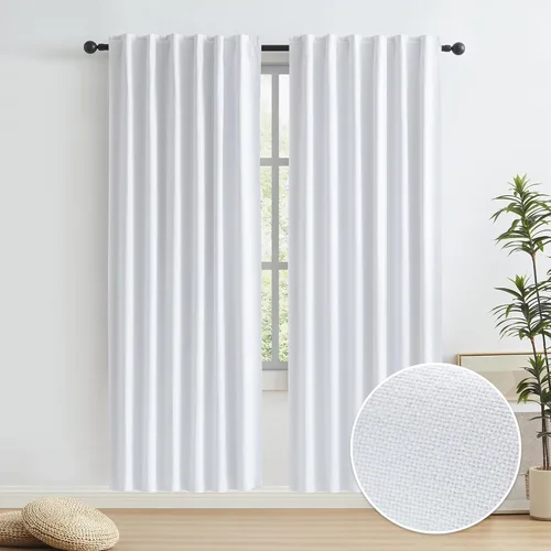 Vista 53 de KEQIAOSUOCAI - Cortinas opacas naturales de 108 pulgadas de largo, cortinas modernas con pestaña trasera, paneles plisados para sistema de cortina
