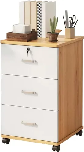 Archivador de 3 cajones de madera, archivador de almacenamiento para debajo del escritorio, archivador con ruedas para oficina en casa, cajón de