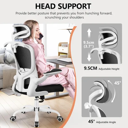 Vista 30 de FelixKing Silla de oficina ergonómica con reposacabezas, computadora de respaldo alto con soporte lumbar ajustable y ruedas, giratoria ejecutiva