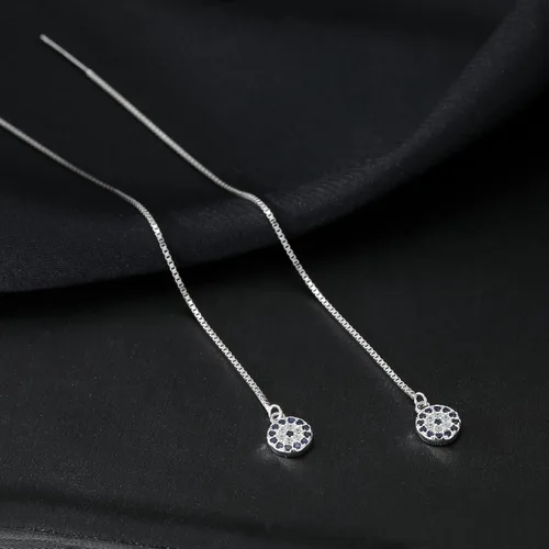 Vista 4 de SLUYNZ Pendientes colgantes de plata de ley 925 con diseño de mal de ojo para mujeres y adolescentes y niñas, Metal, circonita