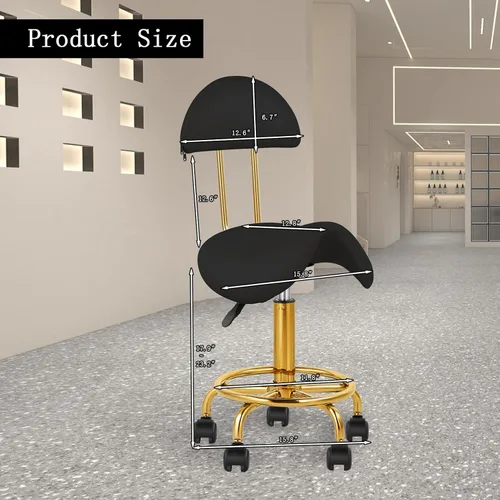 Vista 3 de Silla de montar giratoria ergonómica con cojín suave y cómodo y ruedas, taburete hidráulico ajustable para el hogar, oficina, dental, tatuaje, salón