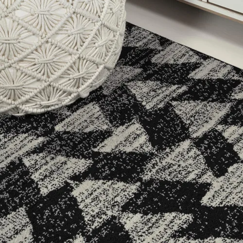 Vista 6 de JONATHAN Y Aisha - Alfombra geométrica triangular marroquí negra/crema, 2x8, contemporánea, moderna, fácil de limpiar para sala de estar