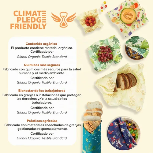Vista 8 de Bee's Wrap Beeswax Food Wraps, 3 Large Pack - Honeycomb Envolturas de cera de abeja orgánica, sin plástico, almacenamiento de alimentos Panal Grande
