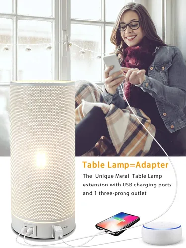 Vista 5 de Juego de 2 lámparas de mesa con control táctil, lámparas de mesita de noche regulables con puerto USB y salidas de CA, lámparas industriales