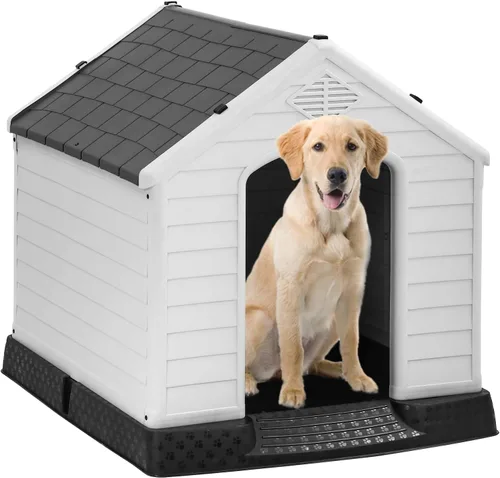 Vista 19 de FDW Casa para Perros Interior Exterior Durable Ventilada Impermeable para Mascotas de Plástico para Perros Pequeños Medianos y Grandes Refugio