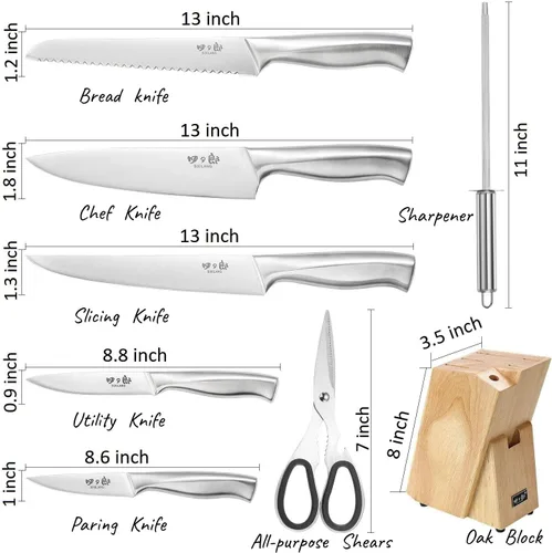 Vista 2 de Knife Set, 8 Piece German Stainless Steel Hollow Handle Manual Knife Sharpener Forged Kitchen Knives Set with Oak Wooden Block Gift