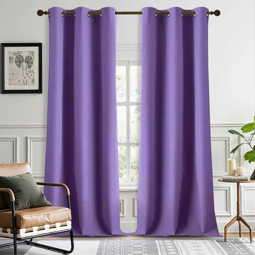 Vista 65 de DONREN Cortinas opacas completas para dormitorio, aislamiento térmico y reducción de ruido, cortinas de lino con ojales para sala de estar y Negro