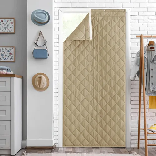 Vista 23 de NICETOWN Cortina opaca con aislamiento térmico para puerta, resistente a la intemperie, impermeable, antipérdida de energía, cortina gruesa
