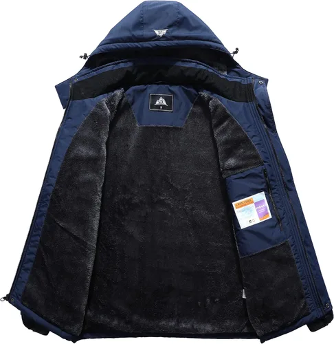 Vista 3 de Chaqueta de esquí impermeable para hombre, resistente al viento, cortavientos, abrigo de nieve cálido con capucha