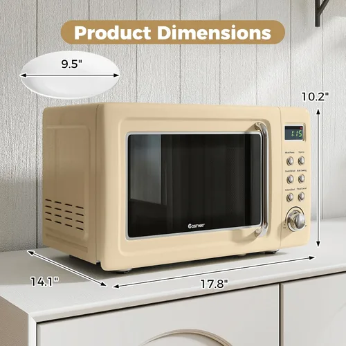 Vista 7 de COSTWAY horno microondas de encimera, 0.7 pies cúbicos, hornos microondas con 5 niveles de micro potencia, función de inicio diferido, plato