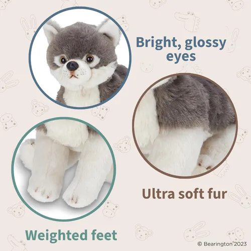 Vista 3 de Bearington Lil' Nanook - Animal de peluche pequeño, lobo gris, 7 pulgadas