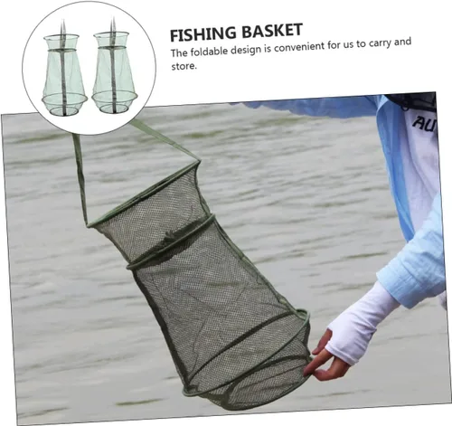 Vista 7 de CLISPEED Red de mantenimiento de pesca, 2 unidades, trampas de pesca para cebo, pesca de pescado, red de pesca, cesta de pesca plegable portátil