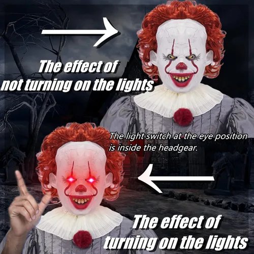 Vista 6 de Disfraz de payaso IT para adultos con máscara de látex y globos juego de lujo para Halloween
