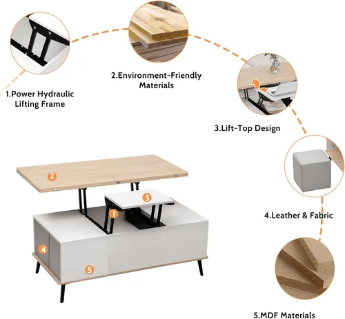 Vista 35 de Mesa auxiliar elevable, mesa auxiliar multifuncional con estantes abiertos, mesa de comedor moderna para sala de estar, oficina en casa (negro #004)